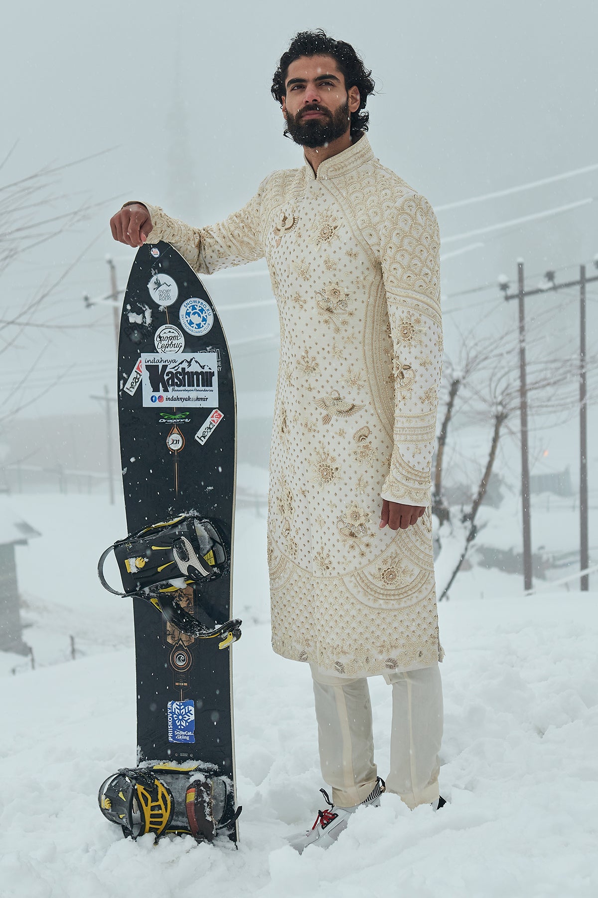 Majestic Gold and Gold Jaquard Sherwani with Trouser Style Bottom